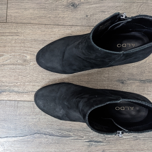 Aldo Black Suede Leather Heeled Boot Booties Shoes Size 8 - Picture 7 of 8
